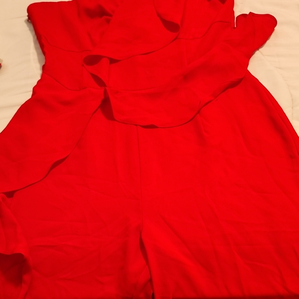 VENUS Red Ruffled Jumpsuit